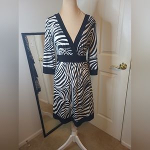 My Michelle - Black and White Animal Print Bell Sleeve Dress, Size L